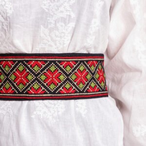 Brau traditional negru cu motiv geometric multicolor Zamfira 02