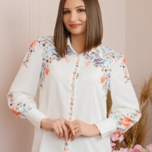 Camasa alba Felicity cu imprimeuri florale albastre