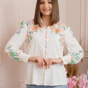 Camasa alba Felicity cu imprimeuri florale orange