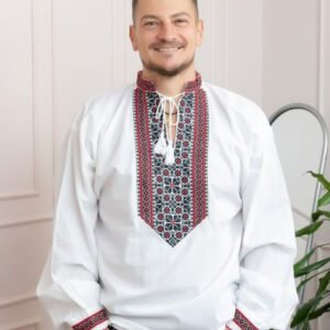 Camasa barbateasca traditionala alba cu motiv floral multicolor Camil
