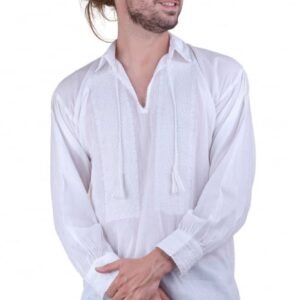 Camasa barbateasca traditionala alba cu motiv geometric alb Iulian 03