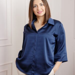 Camasa eleganta bleumarin cu lungime asimetrica