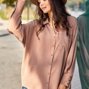 Camasa maro camel asimetrica cu maneci lungi