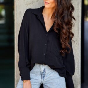 Camasa neagra asimetrica cu maneci lungi
