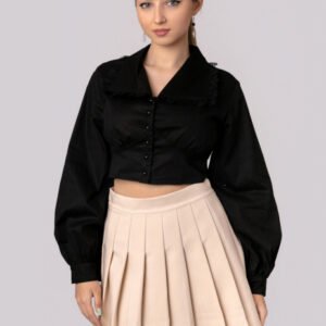 Camasa neagra cu guler stilizat si maneci bufante