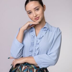 Camasa office bleu cu volane