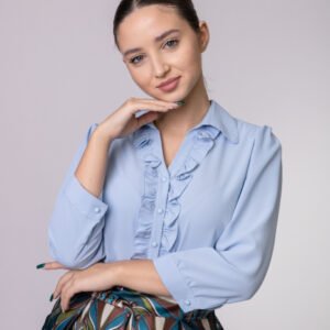 Camasa office bleu cu volane