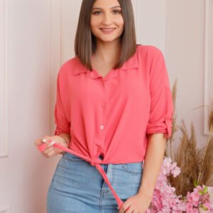 Camasa roz somon cu nod in talie