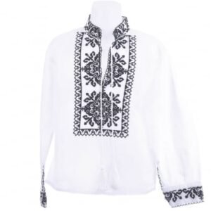 Camasa traditionala de baieti alba cu motiv geometric negru Traian