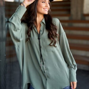 Camasa verde mint asimetrica cu maneci lungi
