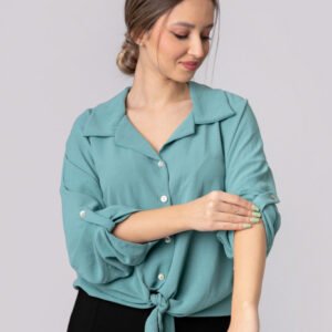 Camasa verde mint cu nod in talie