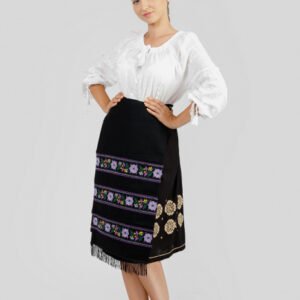 Catrinta traditionala neagra cu broderie florala mov Maria 02