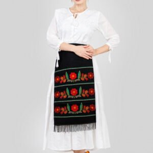 Catrinta traditionala neagra cu broderie florala multicolora Margareta