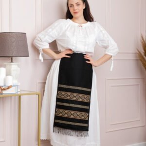 Catrinta traditionala neagra cu broderie geometrica crem Ileana
