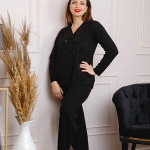 Compleu Elif negru din tricot cu bluza si pantaloni