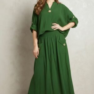 Compleu Verde intens din raiat cu buzunare
