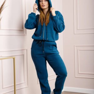 Compleu casual albastru din tricot reiat