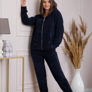 Compleu casual bleumarin cu fermoar si gluga