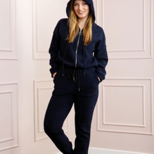 Compleu casual bleumarin din tricot reiat