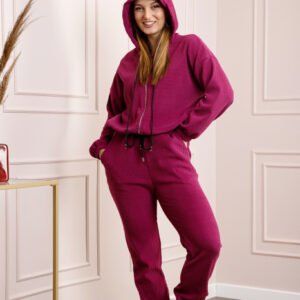 Compleu casual ciclam din tricot reiat
