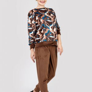 Compleu casual maro din catifea 01