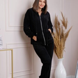 Compleu casual negru cu fermoar si gluga
