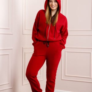 Compleu casual rosu din tricot reiat