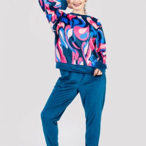 Compleu casual turcoaz din catifea 01