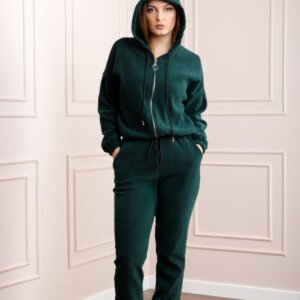 Compleu casual turcoaz inchis din tricot reiat