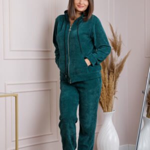 Compleu casual verde cu fermoar si gluga