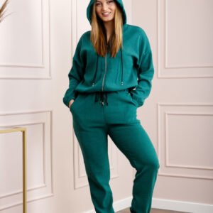 Compleu casual verde din tricot reiat