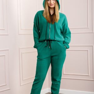 Compleu casual verde smarald din tricot reiat