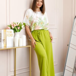 Compleu dama Deborah cu bluza vaporoasa si pantaloni largi - Verde lime