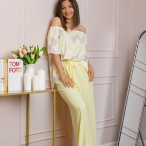 Compleu dama Eleanor cu bluza vaporoasa si pantaloni largi - Galben pastel