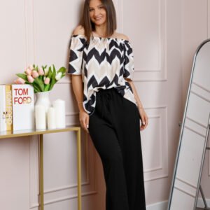 Compleu dama Eleanor cu bluza vaporoasa si pantaloni largi - Negru