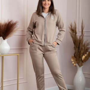 Compleu dama casual-sport bej cu gluga Josie