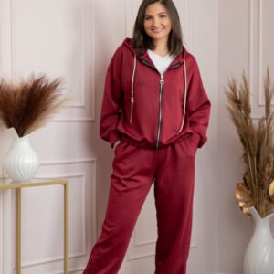 Compleu dama casual-sport bordo cu gluga Deanna