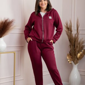 Compleu dama casual-sport bordo cu gluga Josie