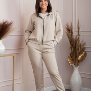 Compleu dama casual-sport crem cu gluga Josie