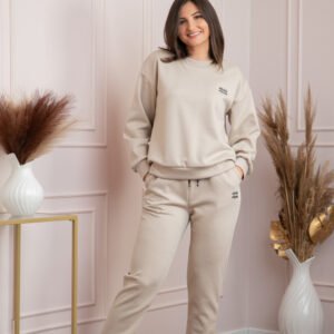 Compleu dama casual-sport crem cu pantaloni Leanne