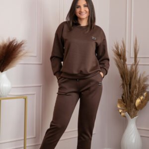Compleu dama casual-sport maro cu pantaloni Leanne