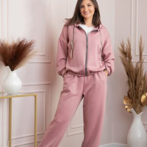 Compleu dama casual-sport roz pudrat cu gluga Deanna
