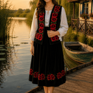 Costum Popular din catifea cu broderie traditionala Carmen 13