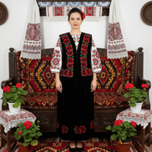 Costum Popular din catifea cu broderie traditionala Carmen 3