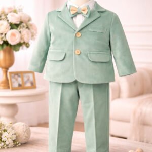 Costum baieti botez catifea Mathias - turcoaz