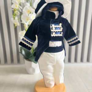 Costum de Print cu redingota pentru Botez - Bleumarin