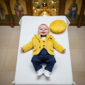 Costum elegant baieti David a,     galben  bleumarin