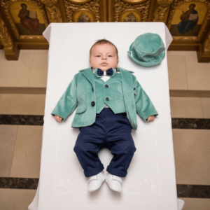 Costum elegant baieti David si turcoaz si bleumarin