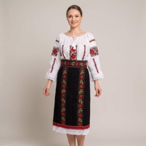 Costum popular format din catrinta , brau si ie - Cezarina 2 ( masuri pana la 6XL )