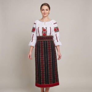 Costum popular format din catrinta , brau si ie - Cezarina 3 ( masuri pana la 6XL )